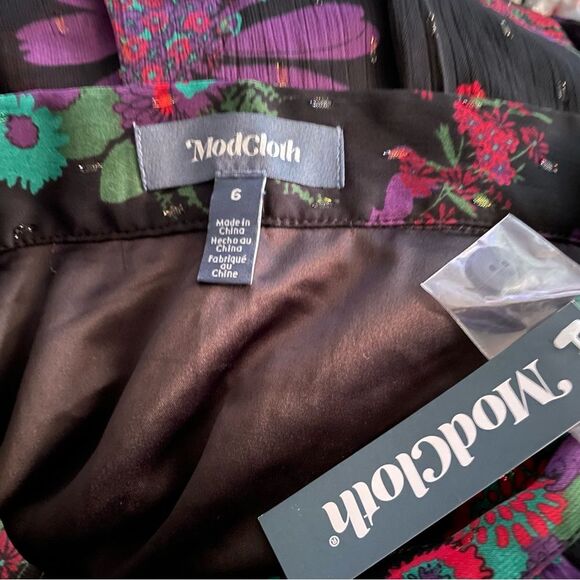 NWT ModCloth Meow Bouquet Pleated Swing Skirt Size 6 - Picture 4 of 13
